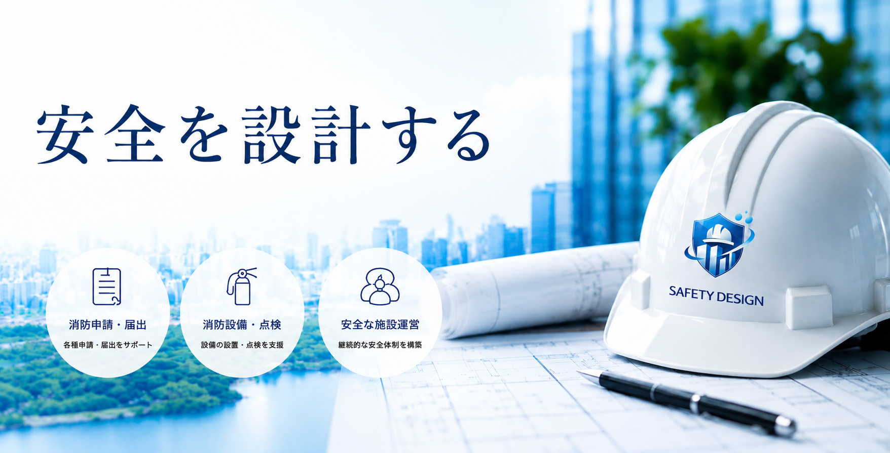 消防申請・消防設備点検・福祉施設安全支援を提供するSafety Design防災行政書士事務所のメインビジュアル